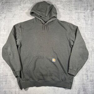 Carhartt Sweatshirt Mens XL Grey Loose Fit Sleeve Logo Hoodie Work K288